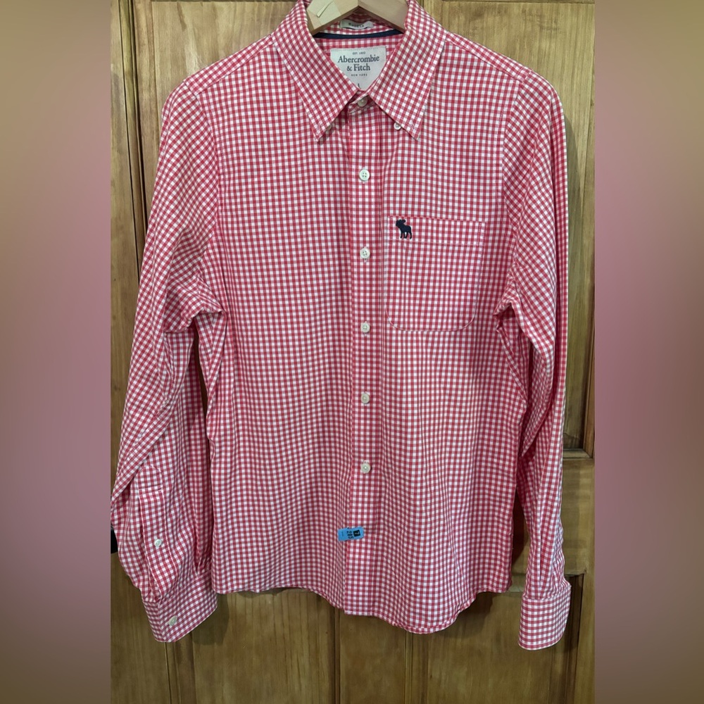 Y2K Abercrombie & Fitch Men’s Button Down Large Red White Gingham Muscle Preppy